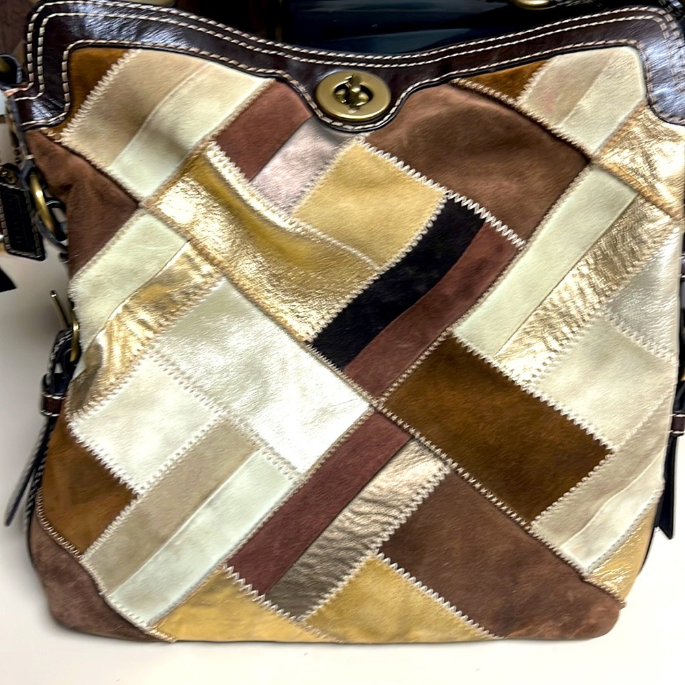 Coach, leather suede, patchwork hobo purse